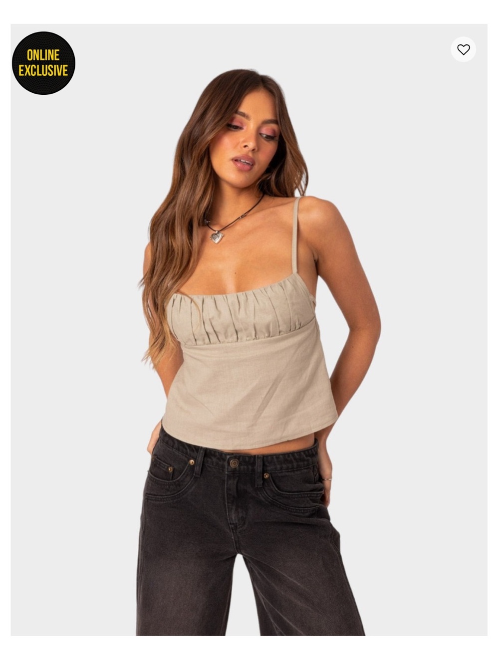Taupe Linen Cami Top with Ties and Ruching